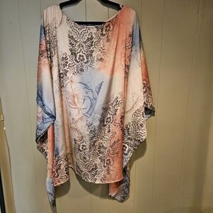 Newport News Elegant Ombre Damask Poncho Blouse | Size 18 | Flowy & Feminine